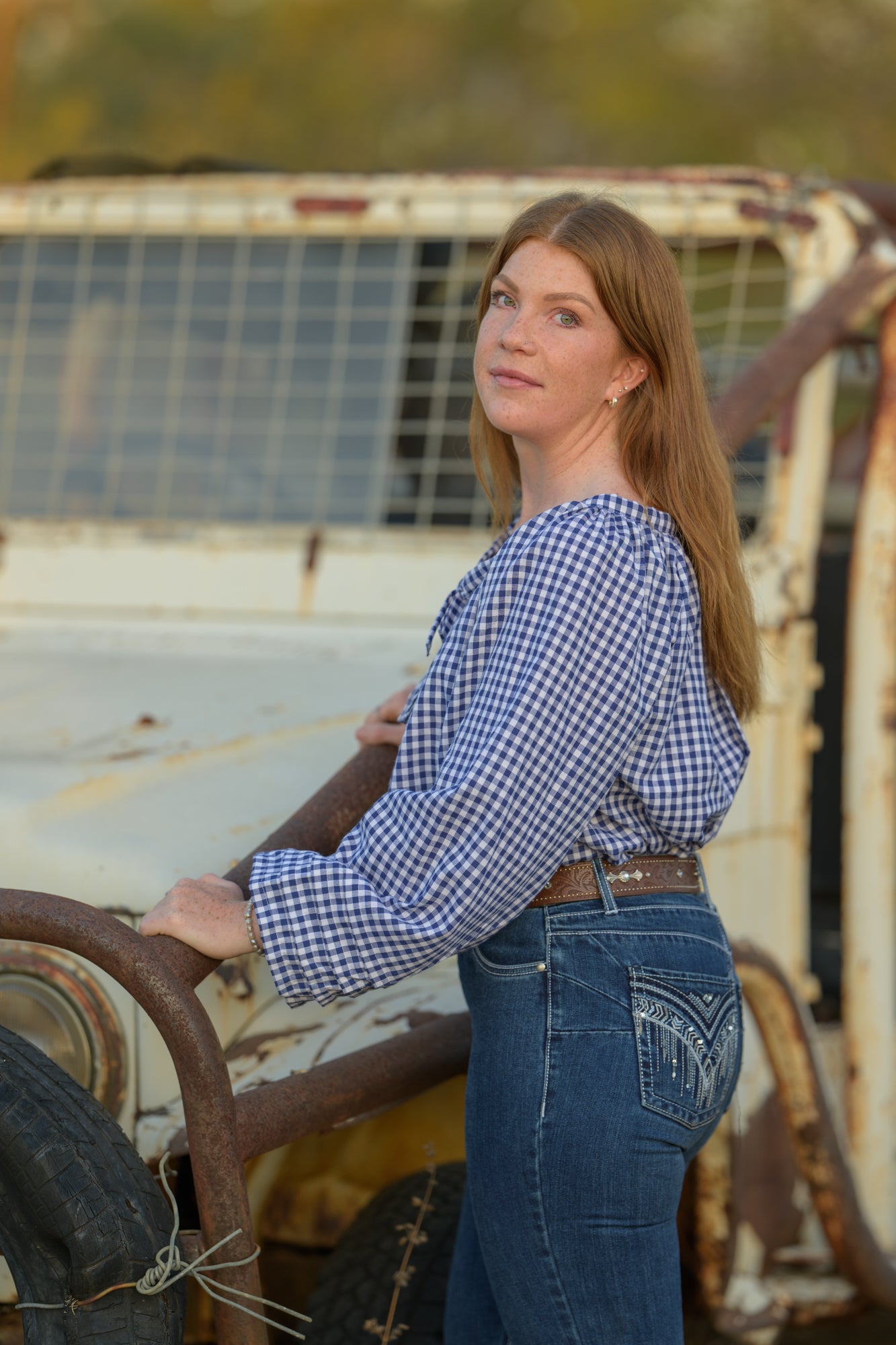 Windmill Smock Top Cotton - Navy Gingham