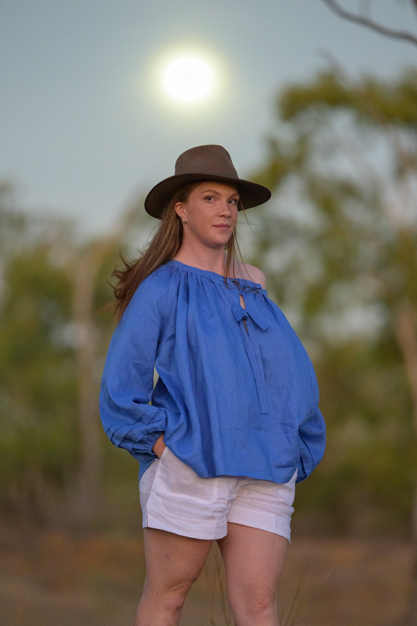 Windmill Smock Top Premium Linen - Blue