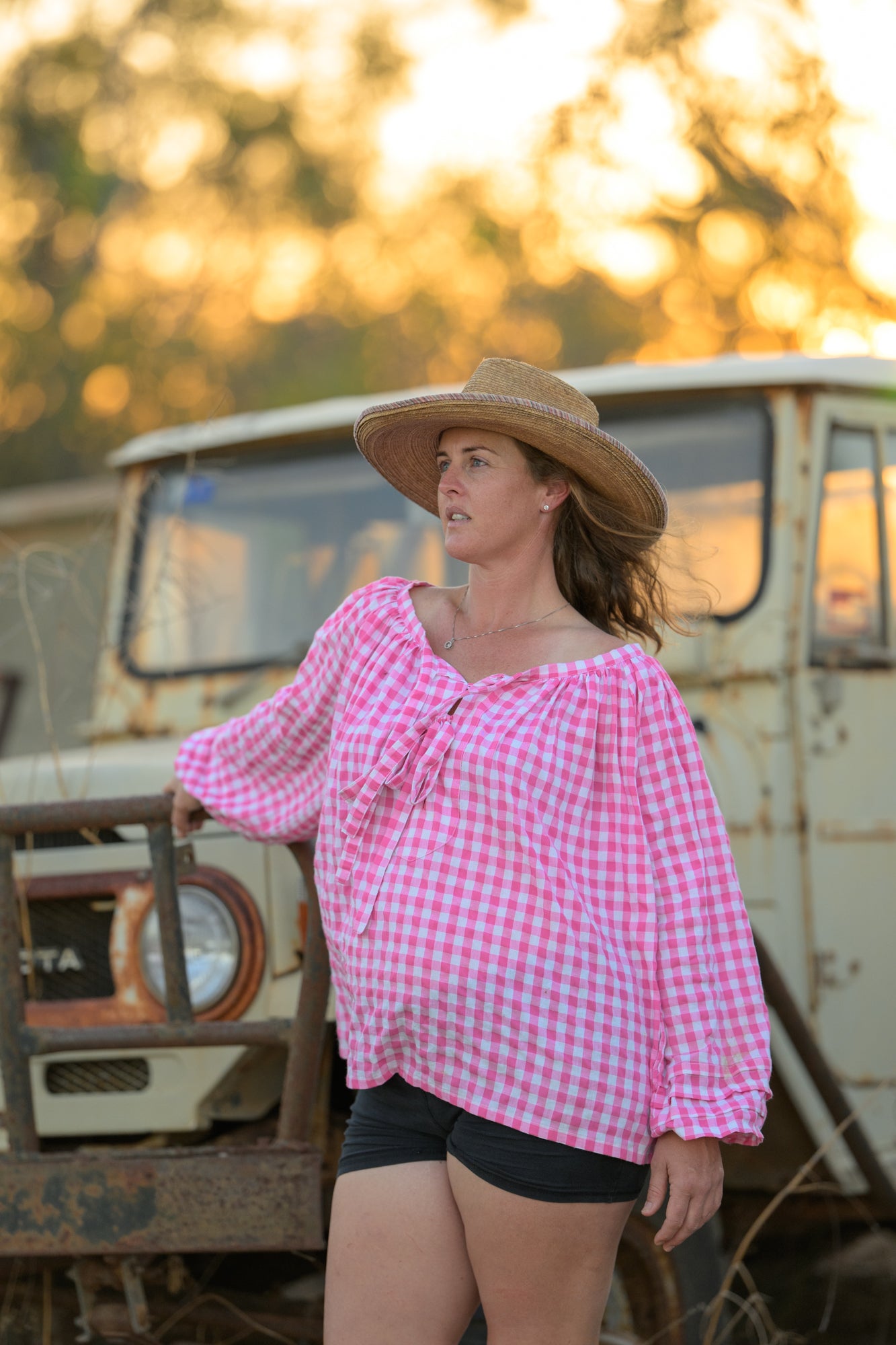 Windmill Smock Top Cotton - Pink Gingham