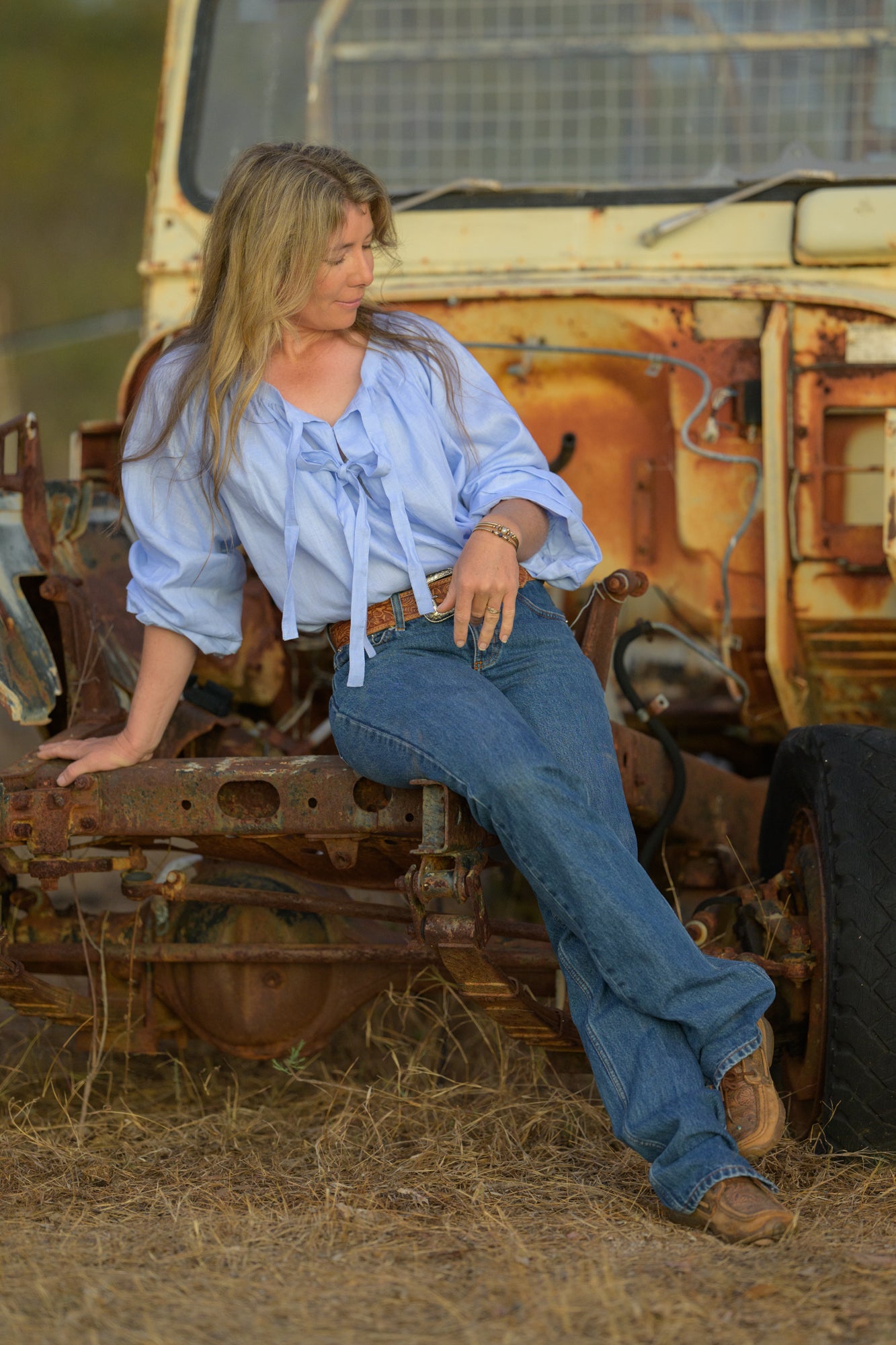 Windmill Smock Top Premium Linen - Sky Blue