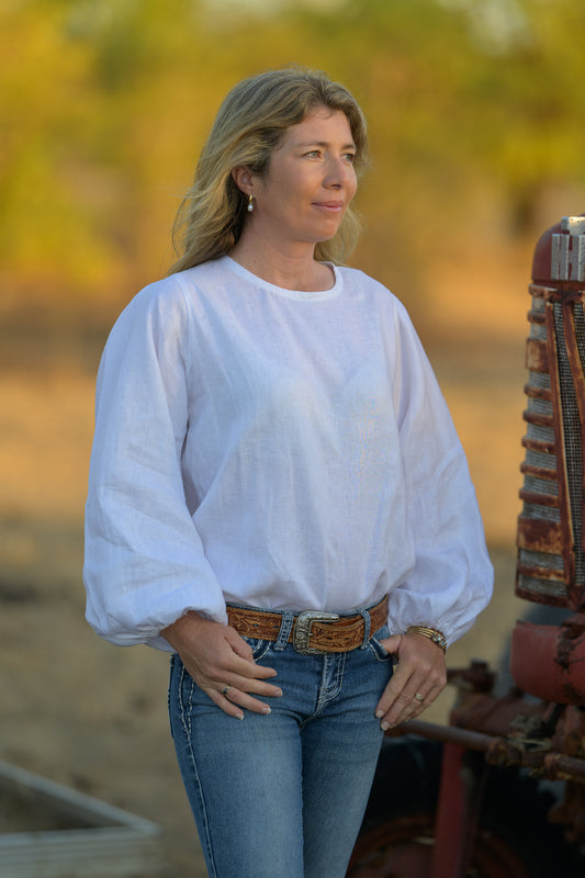 Dancing River Top Pure Linen - White