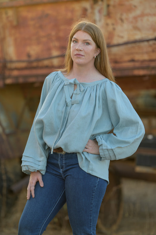 Windmill Smock Top Premium Linen - Seafoam