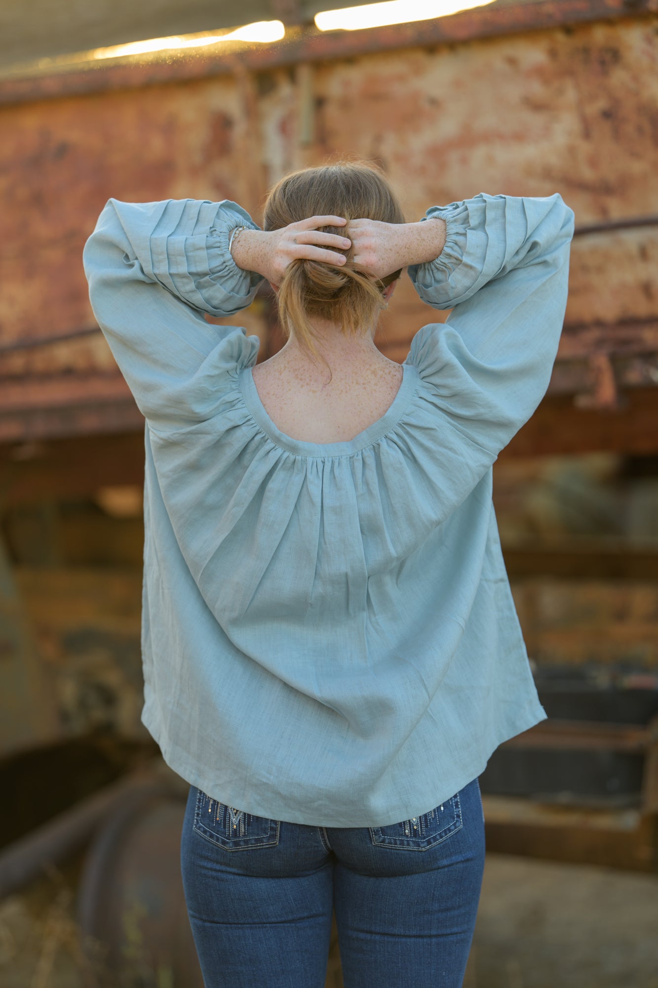 Windmill Smock Top Premium Linen - Seafoam