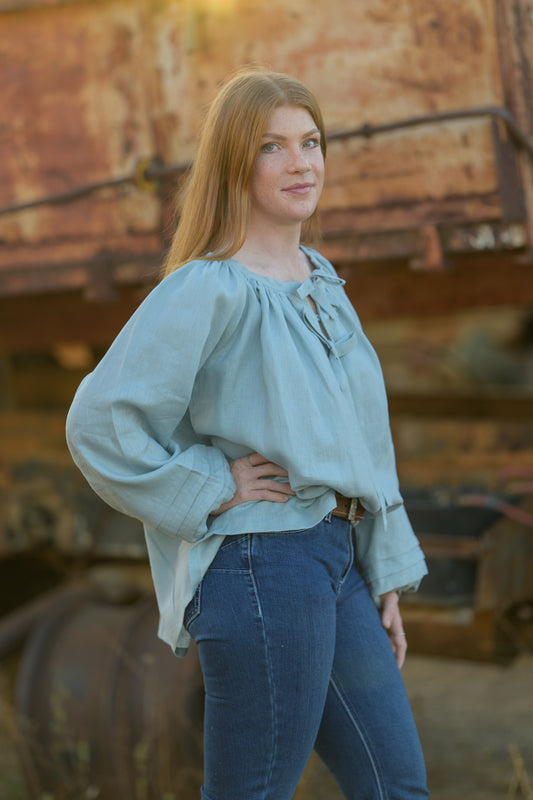 Windmill Smock Top Premium Linen - Seafoam