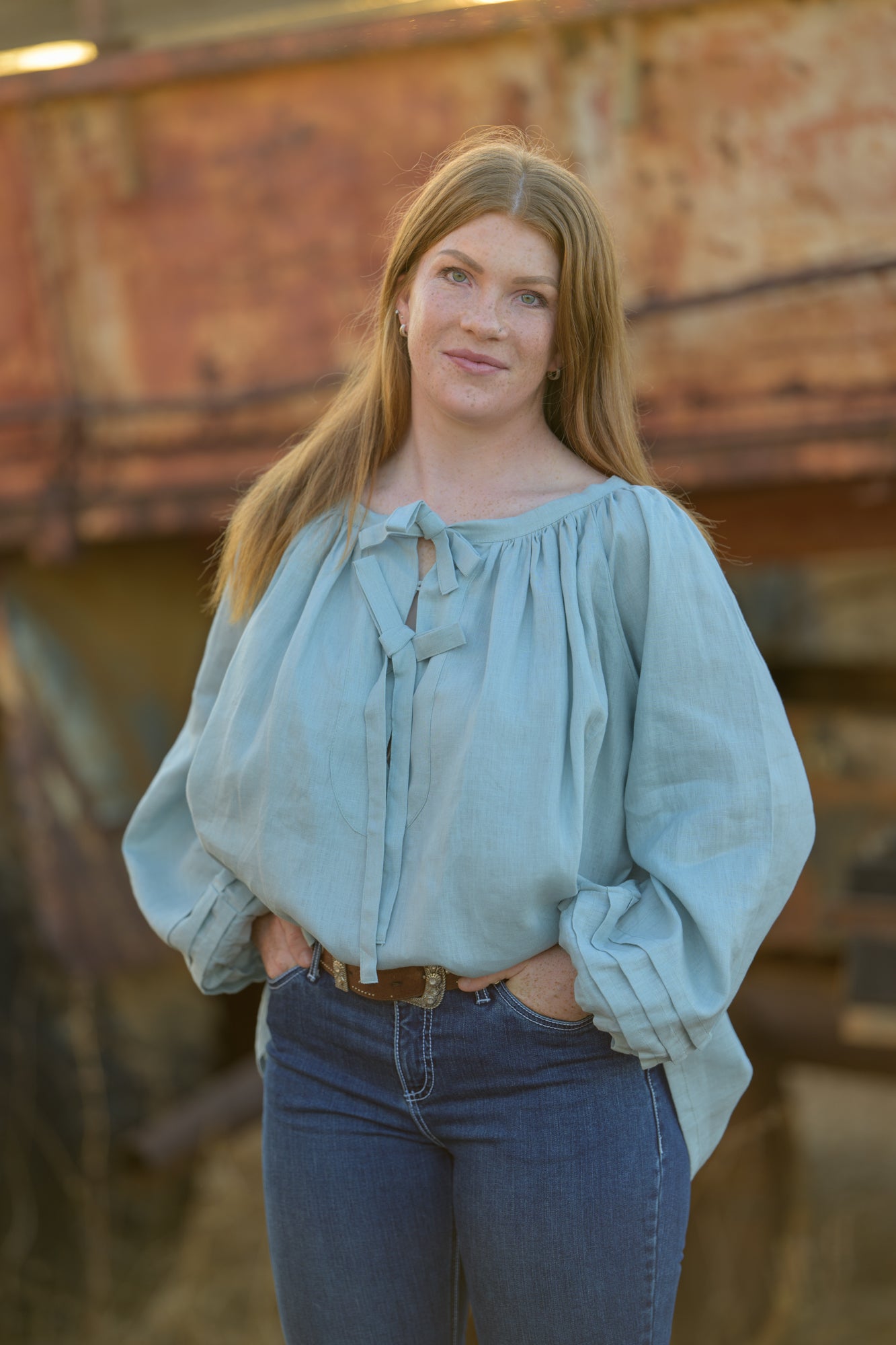 Windmill Smock Top Premium Linen - Seafoam