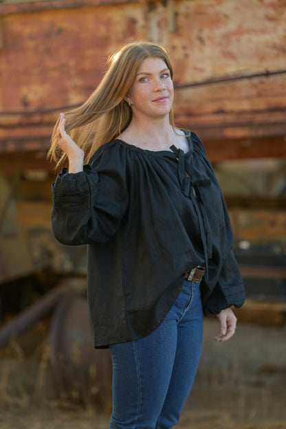 Windmill Smock Top Premium Linen - Black