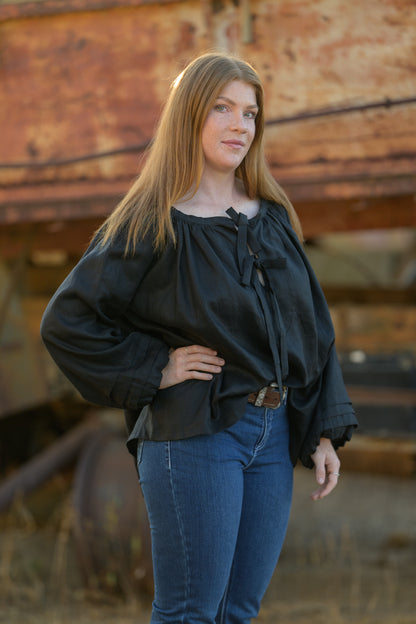 Windmill Smock Top Premium Linen - Black