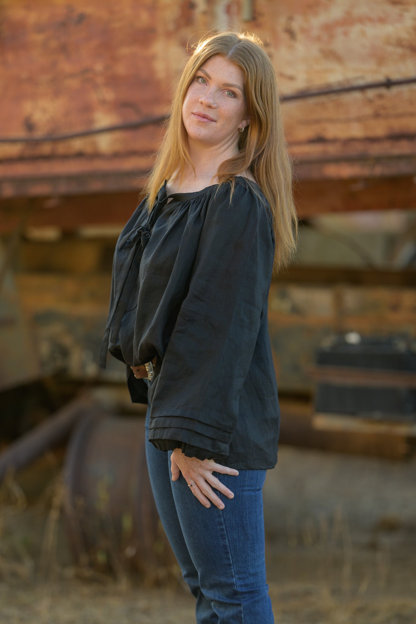 Windmill Smock Top Premium Linen - Black