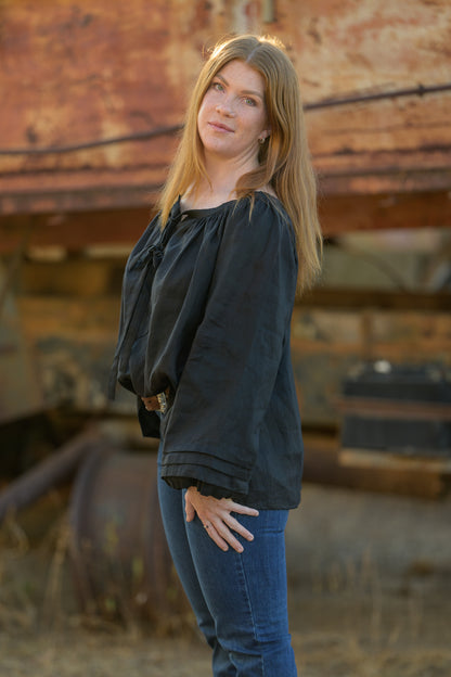 Windmill Smock Top Premium Linen - Black