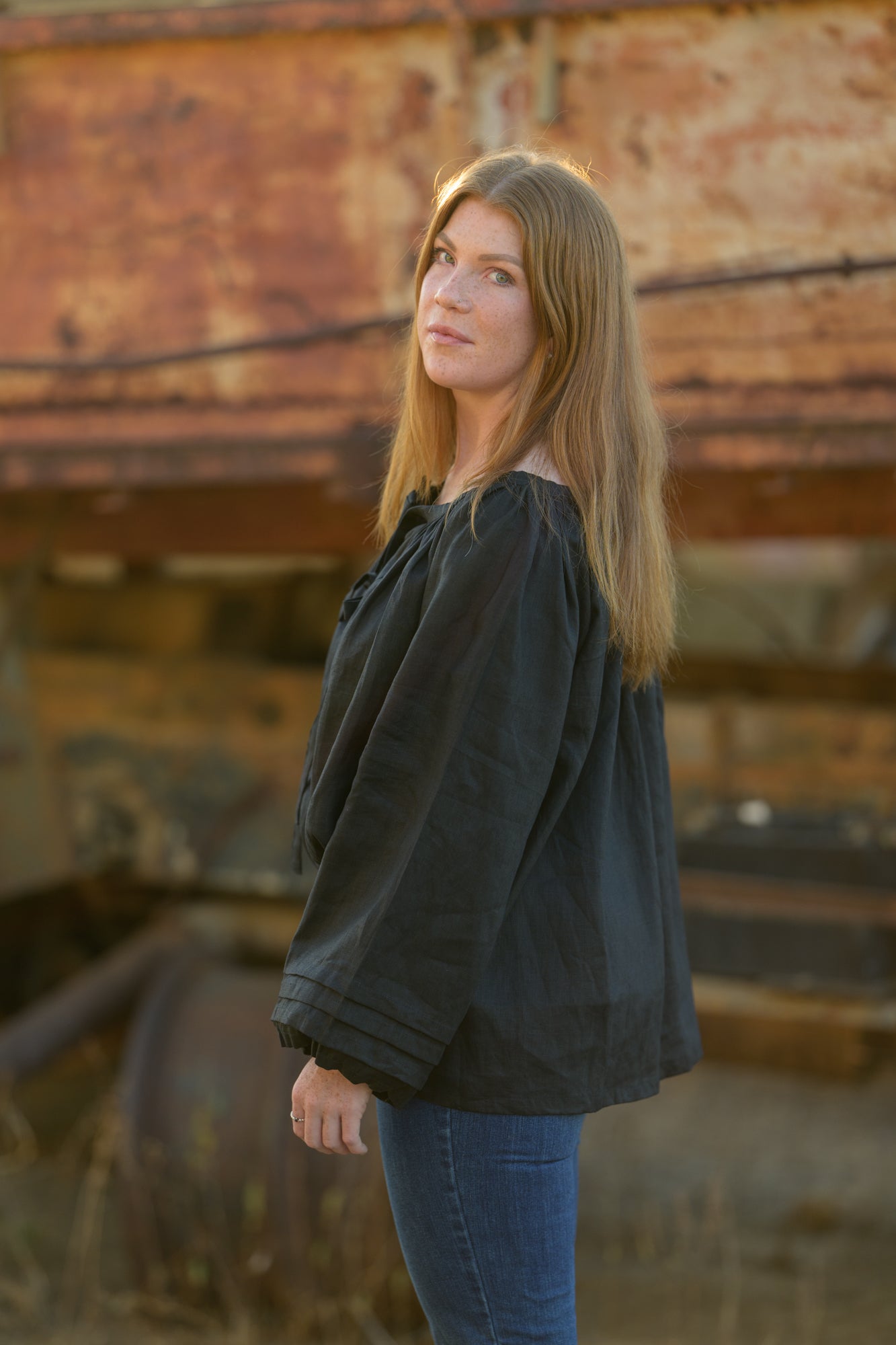 Windmill Smock Top Premium Linen - Black