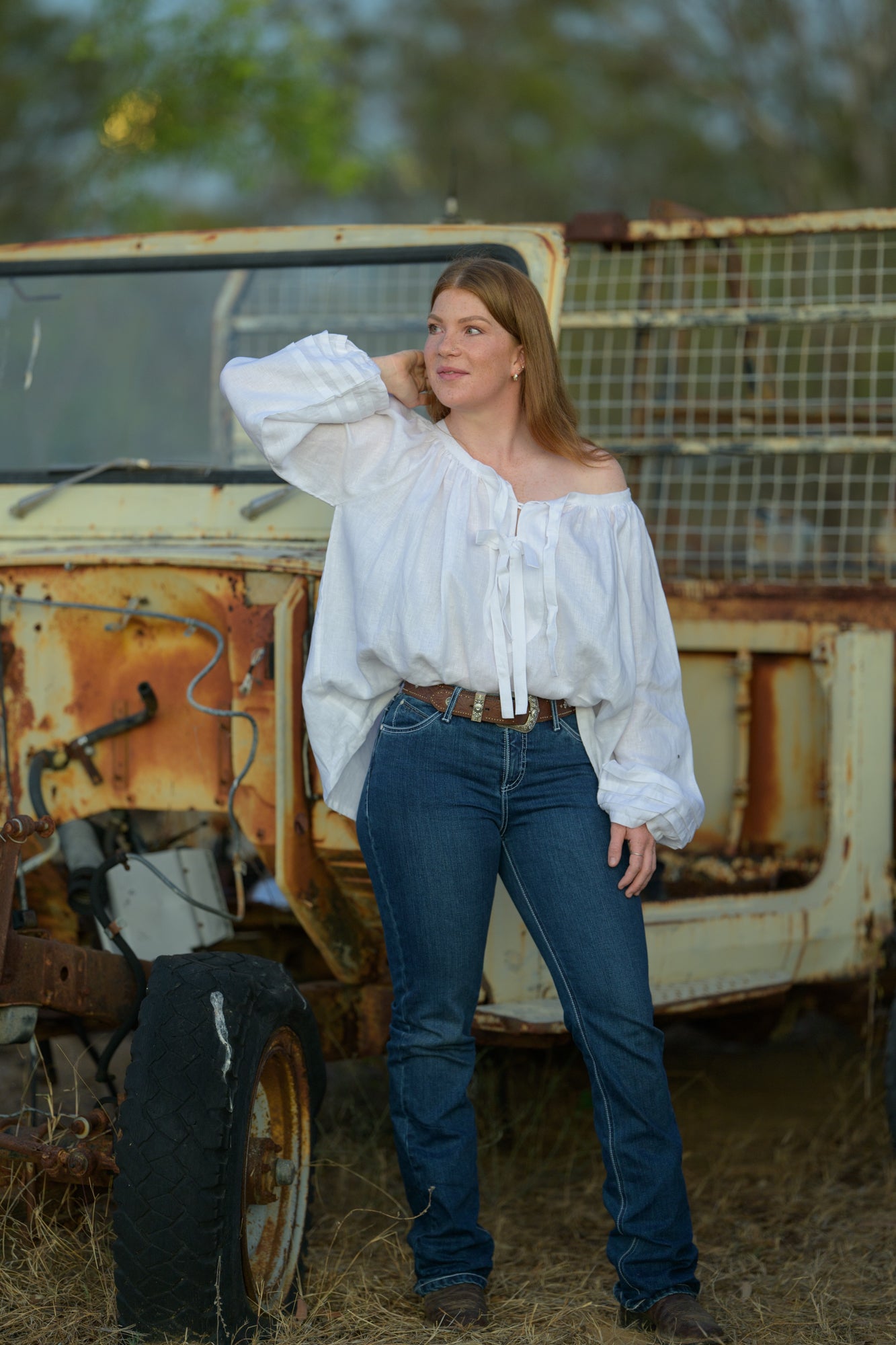 Windmill Smock Top Linen - White