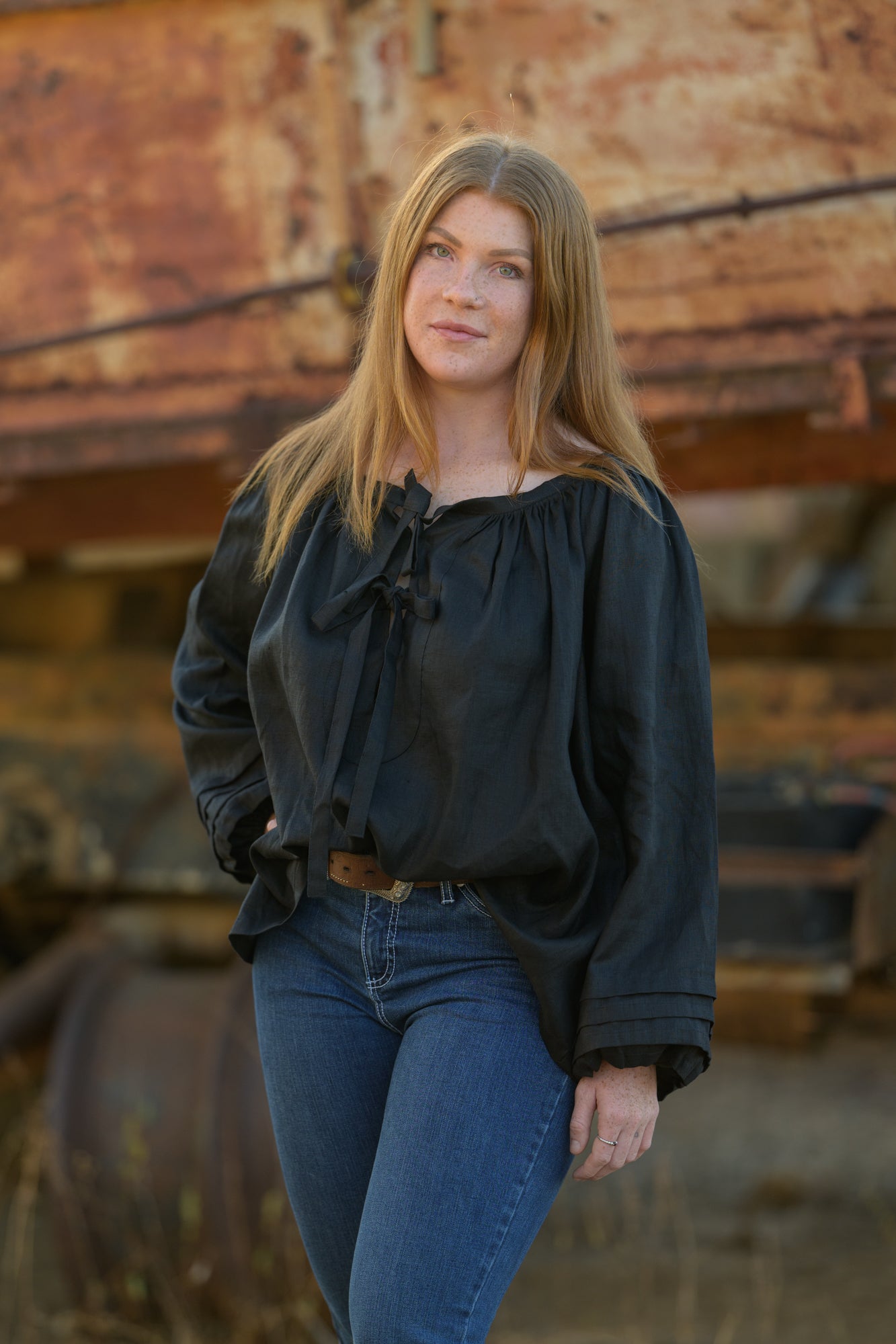 Windmill Smock Top Premium Linen - Black