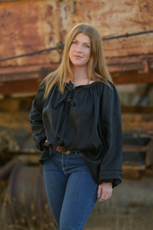 Windmill Smock Top Premium Linen - Black