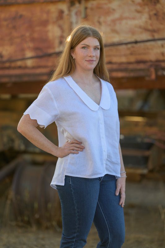 Wildflower Top Pure Linen - White