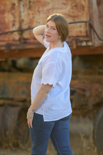 Wildflower Top Pure Linen - White