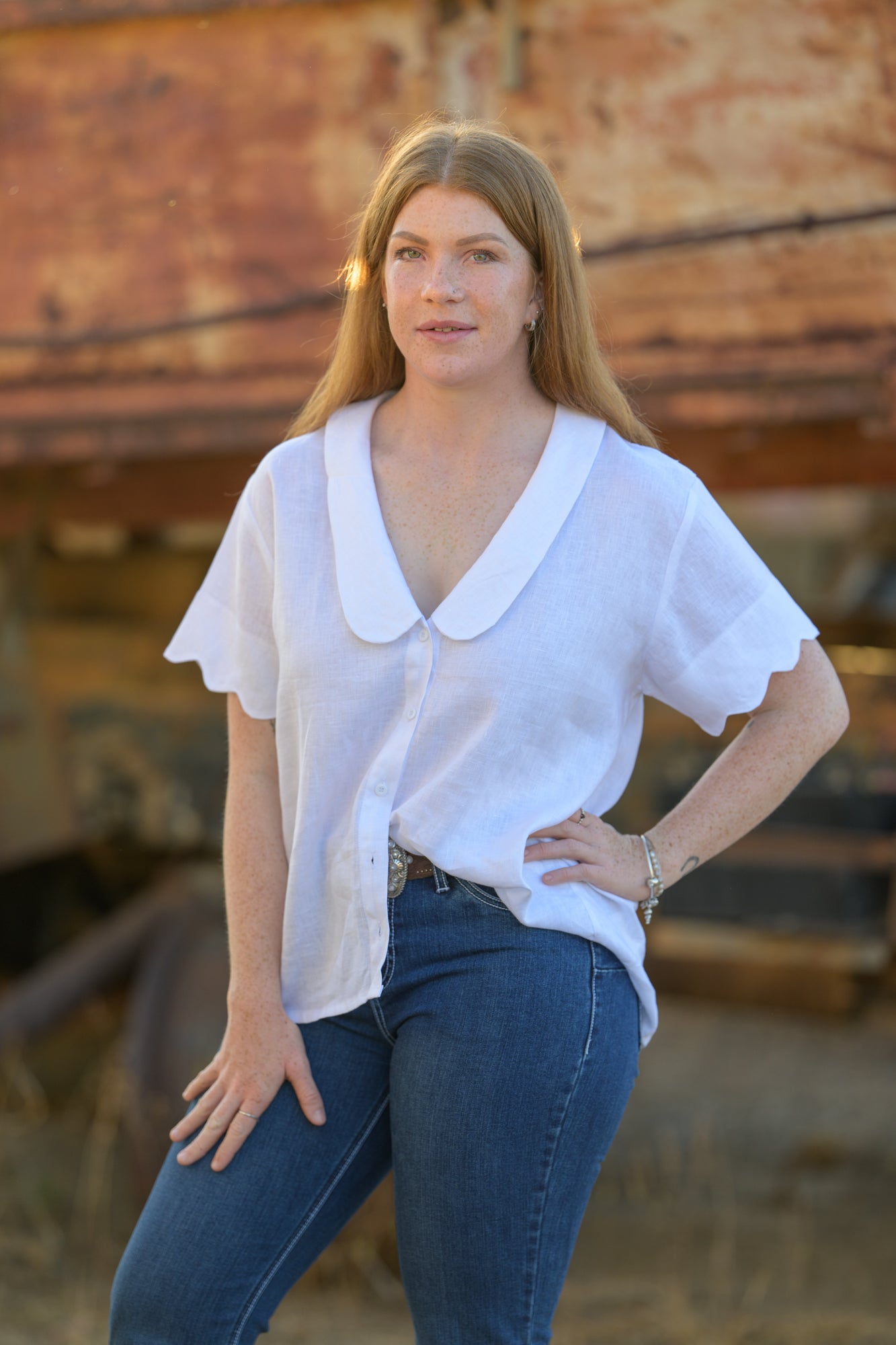 Wildflower Top Pure Linen - White