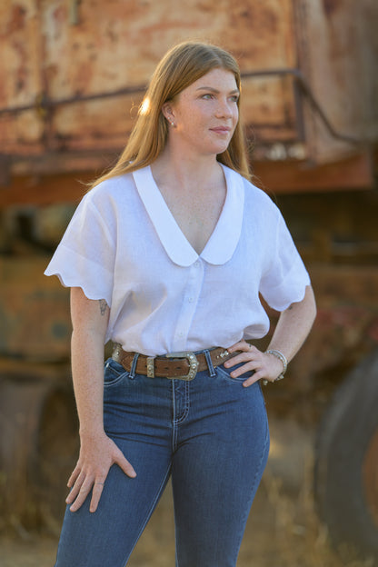 Wildflower Top Pure Linen - White