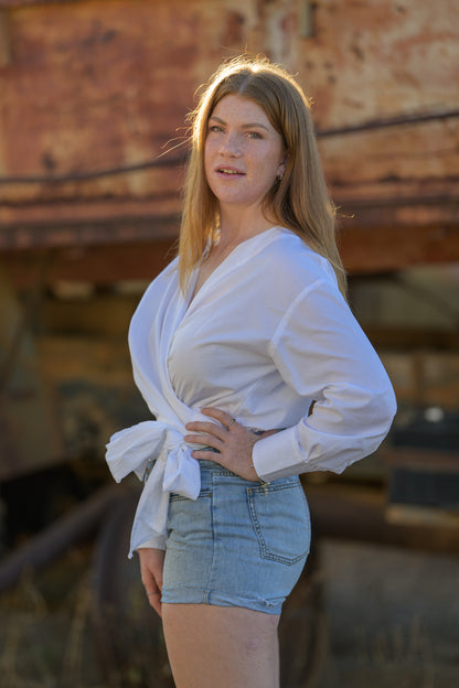 Barbed Whip Cotton Wrap Shirt - White