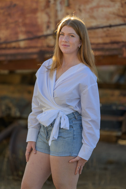 Barbed Whip Cotton Wrap Shirt - White