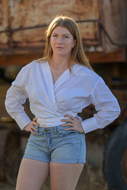 Barbed Whip Cotton Wrap Shirt - White