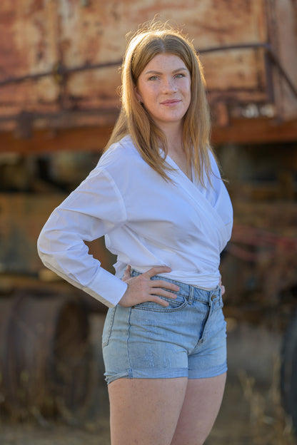 Barbed Whip Cotton Wrap Shirt - White