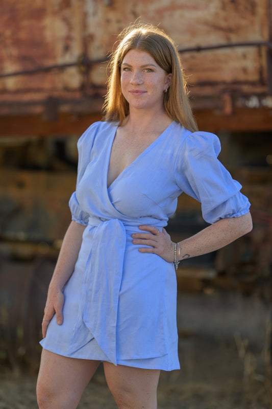 Drovers Dream Premium Linen Dress - Sky Blue