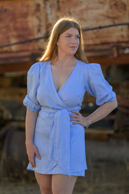 Drovers Dream Premium Linen Dress - Sky Blue