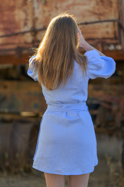 Drovers Dream Premium Linen Dress - Sky Blue