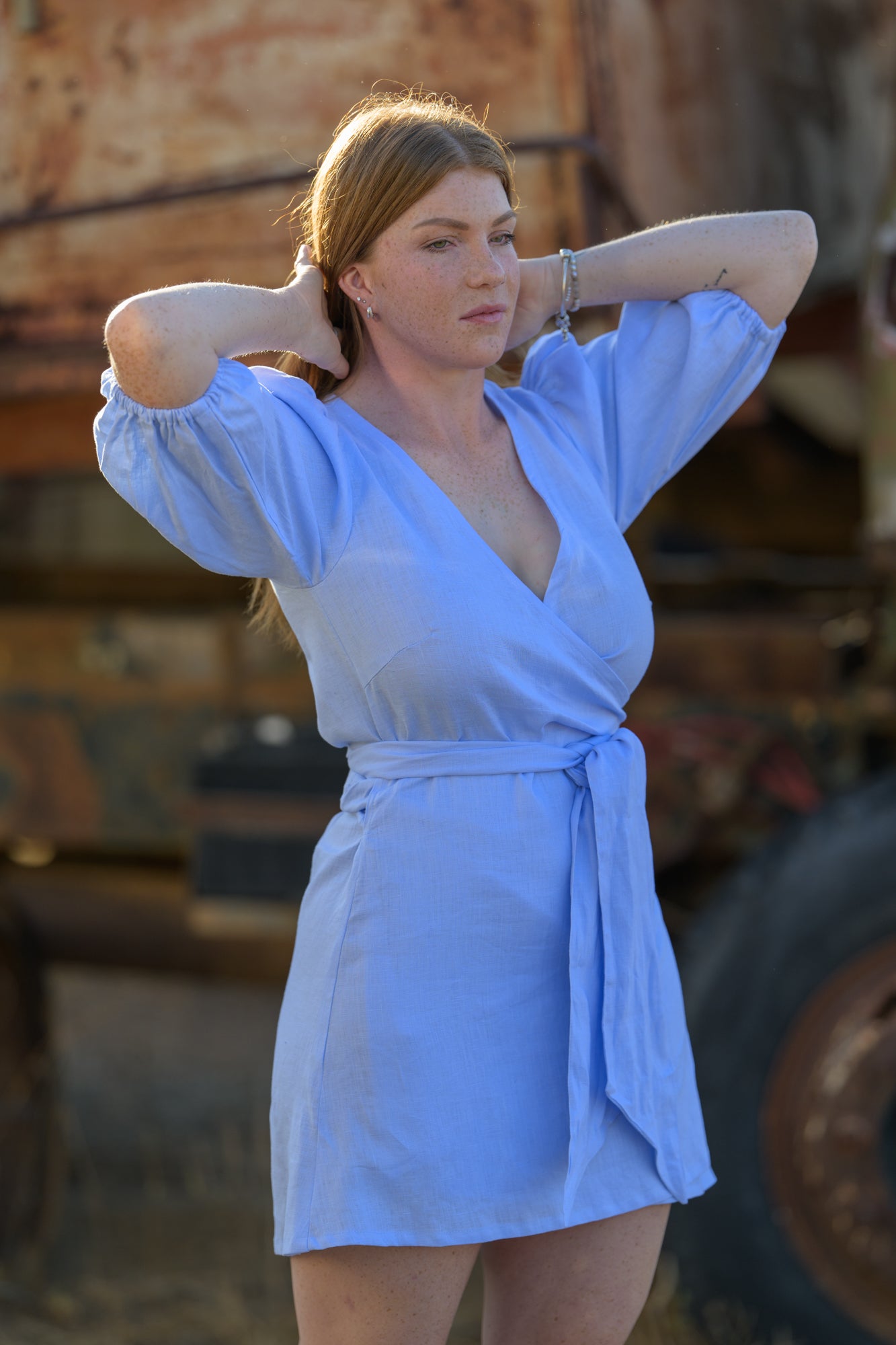 Drovers Dream Premium Linen Dress - Sky Blue