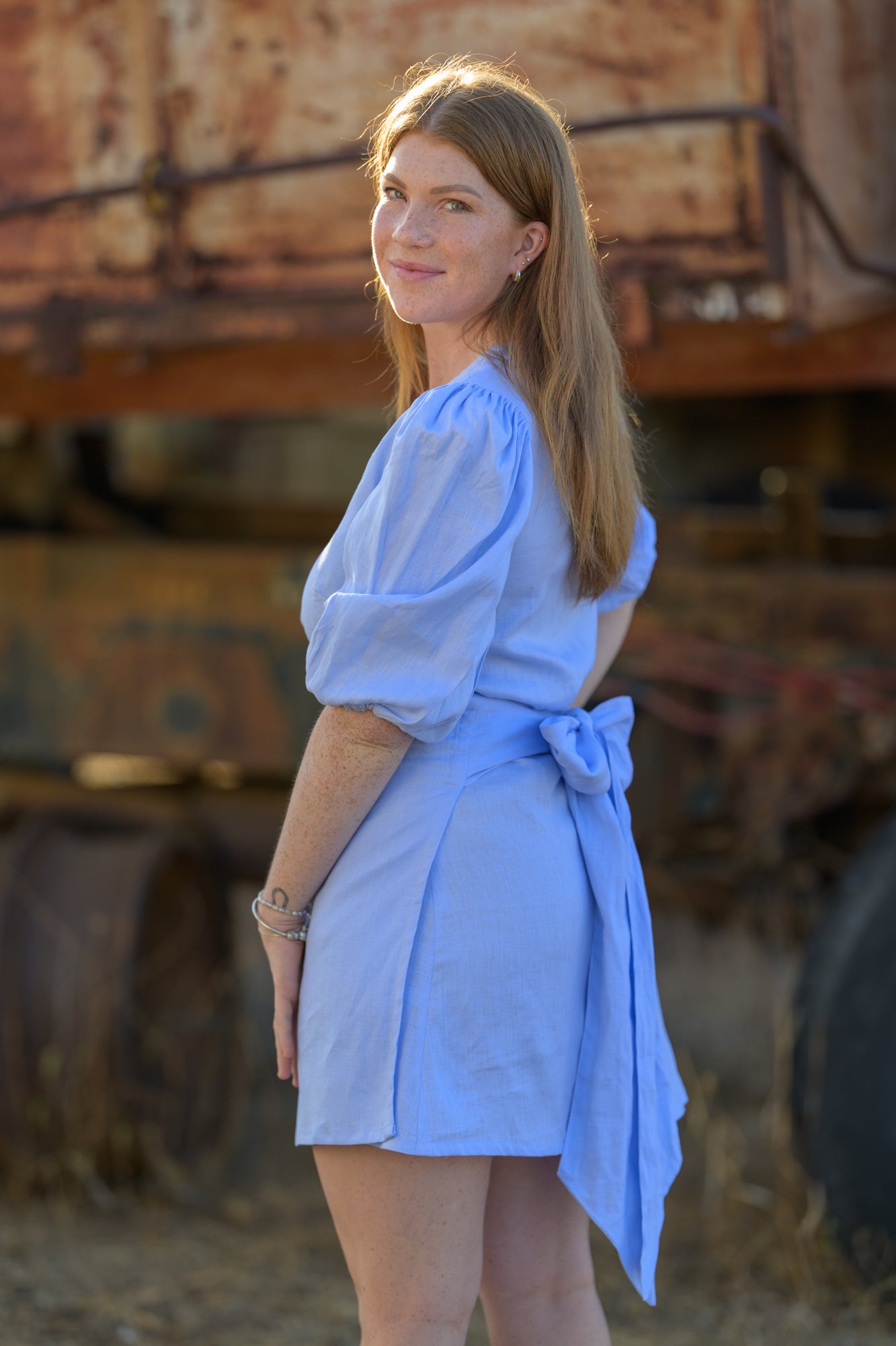 Drovers Dream Premium Linen Dress - Sky Blue