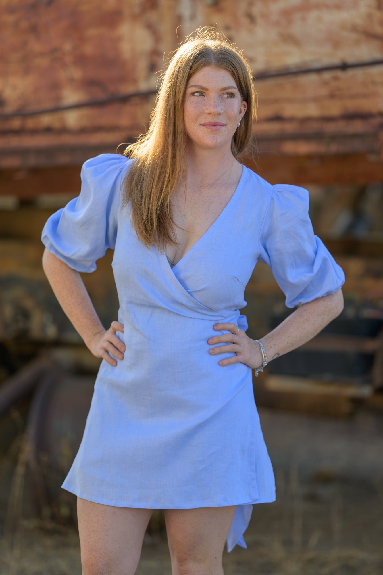 Drovers Dream Premium Linen Dress - Sky Blue