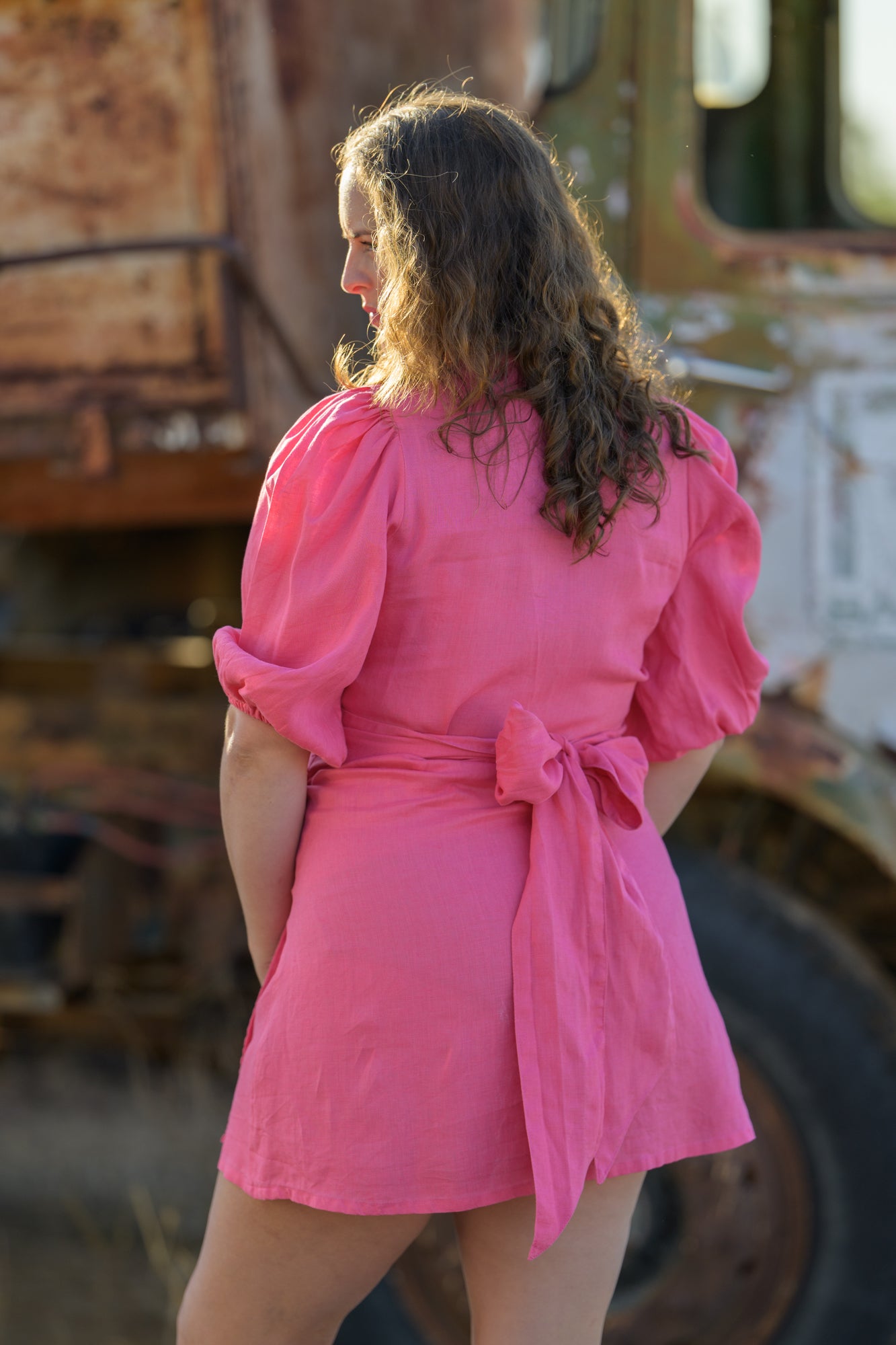 Drovers Dream Premium Linen Dress - Raspberry