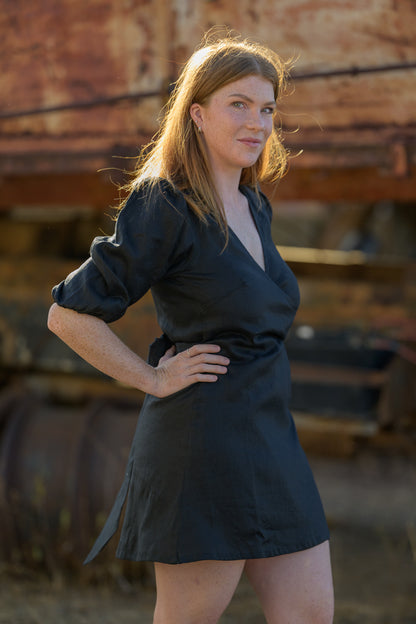 Drovers Dream Premium Linen Dress - Black