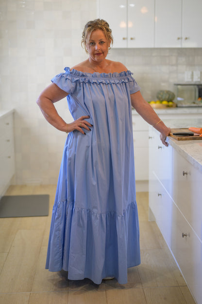 River Stone Premium Poplin Cotton Dress - Blue