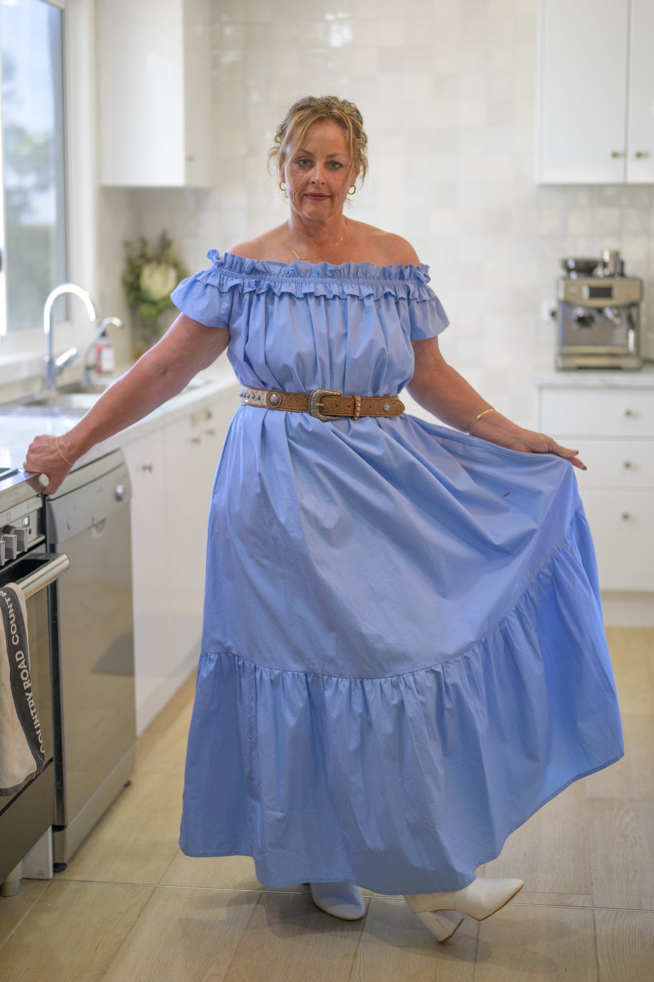 River Stone Premium Poplin Cotton Dress - Blue