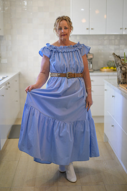 River Stone Premium Poplin Cotton Dress - Blue