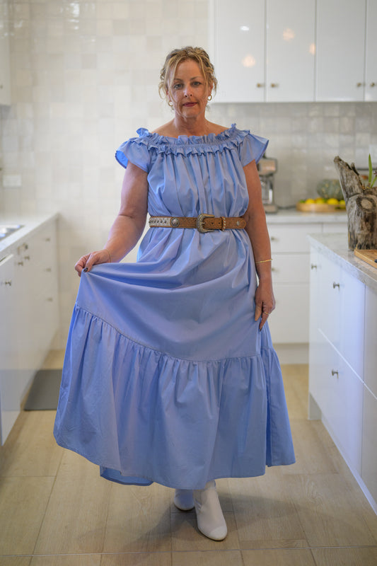 River Stone Premium Poplin Cotton Dress - Blue