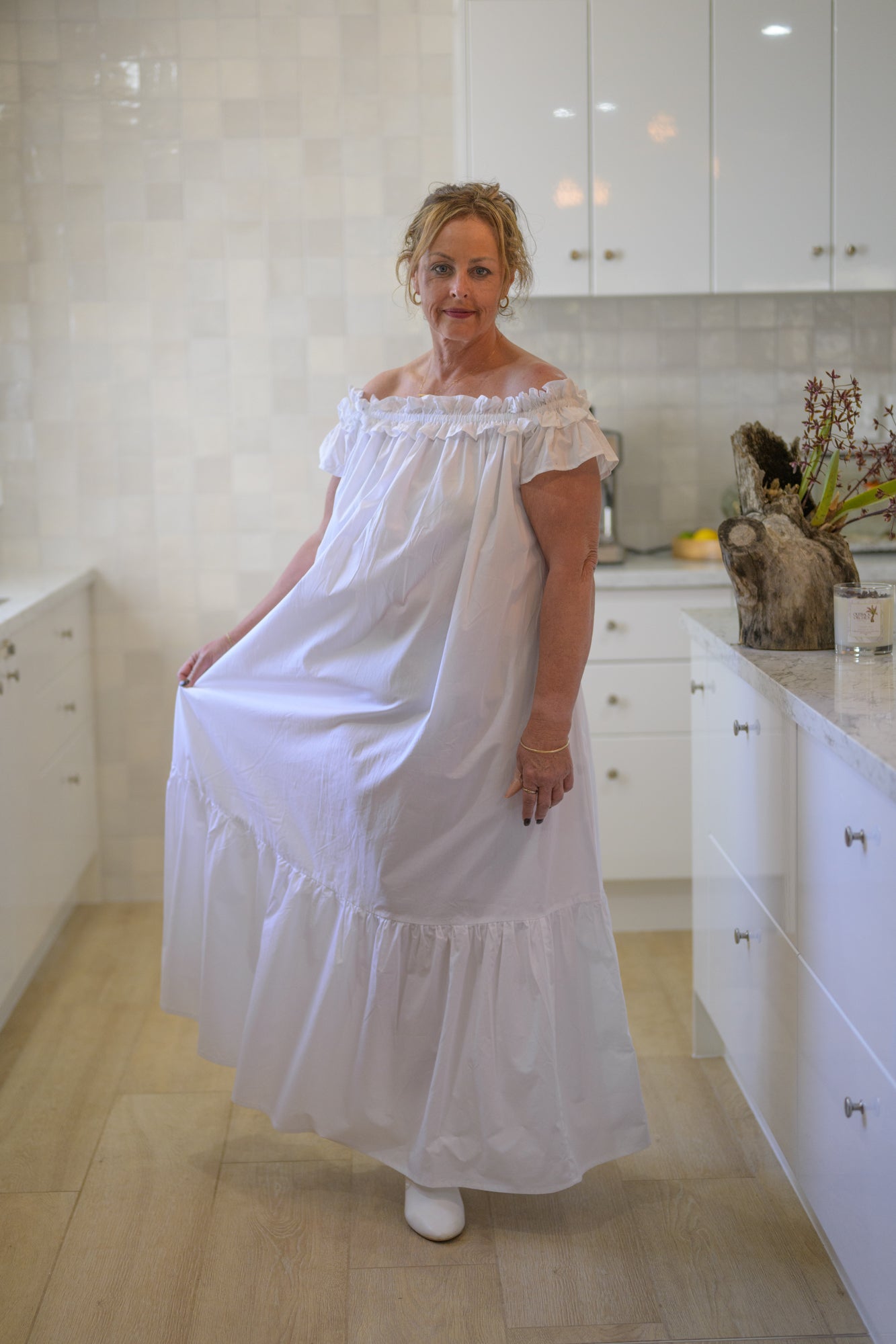 River Stone Premium Poplin Cotton Dress - White