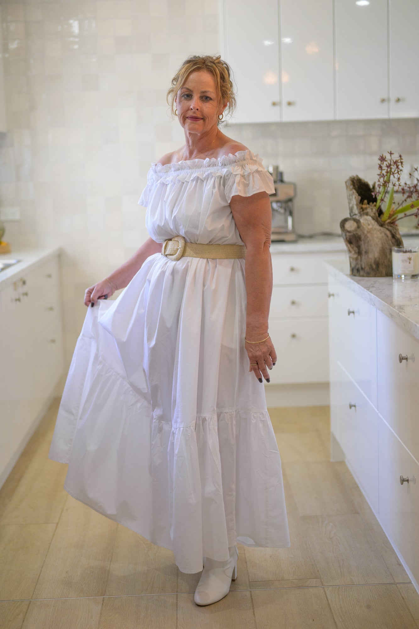 River Stone Premium Poplin Cotton Dress - White