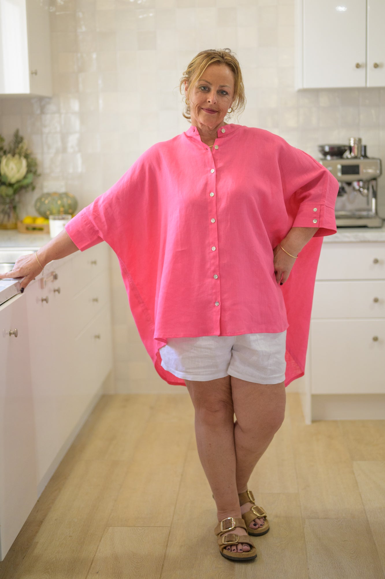 Galah Top Pure Linen - Raspberry