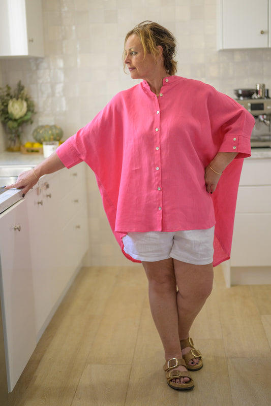 Galah Top Pure Linen - Raspberry