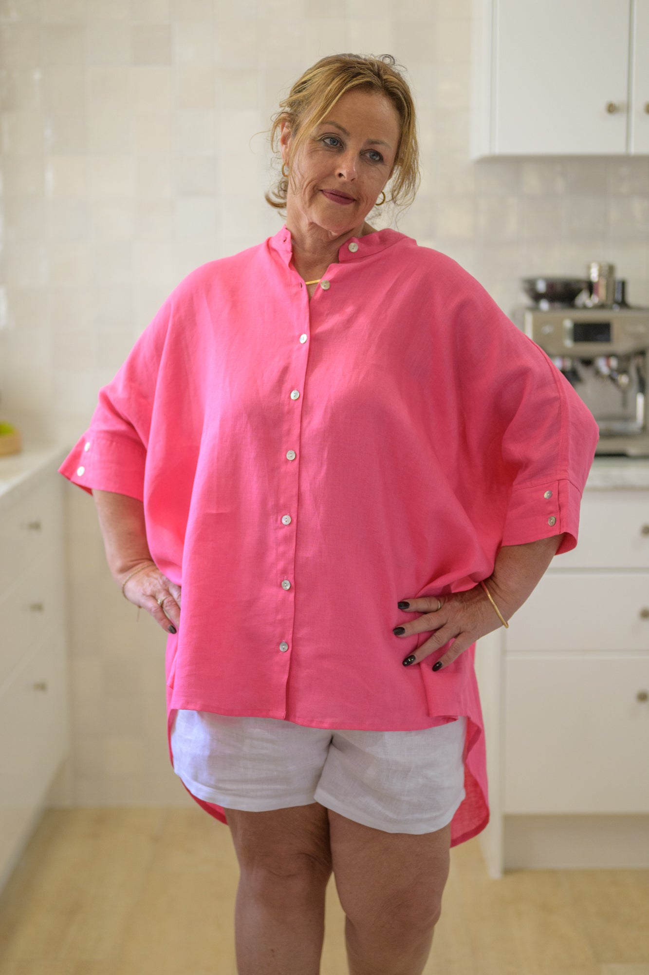 Galah Top Pure Linen - Raspberry