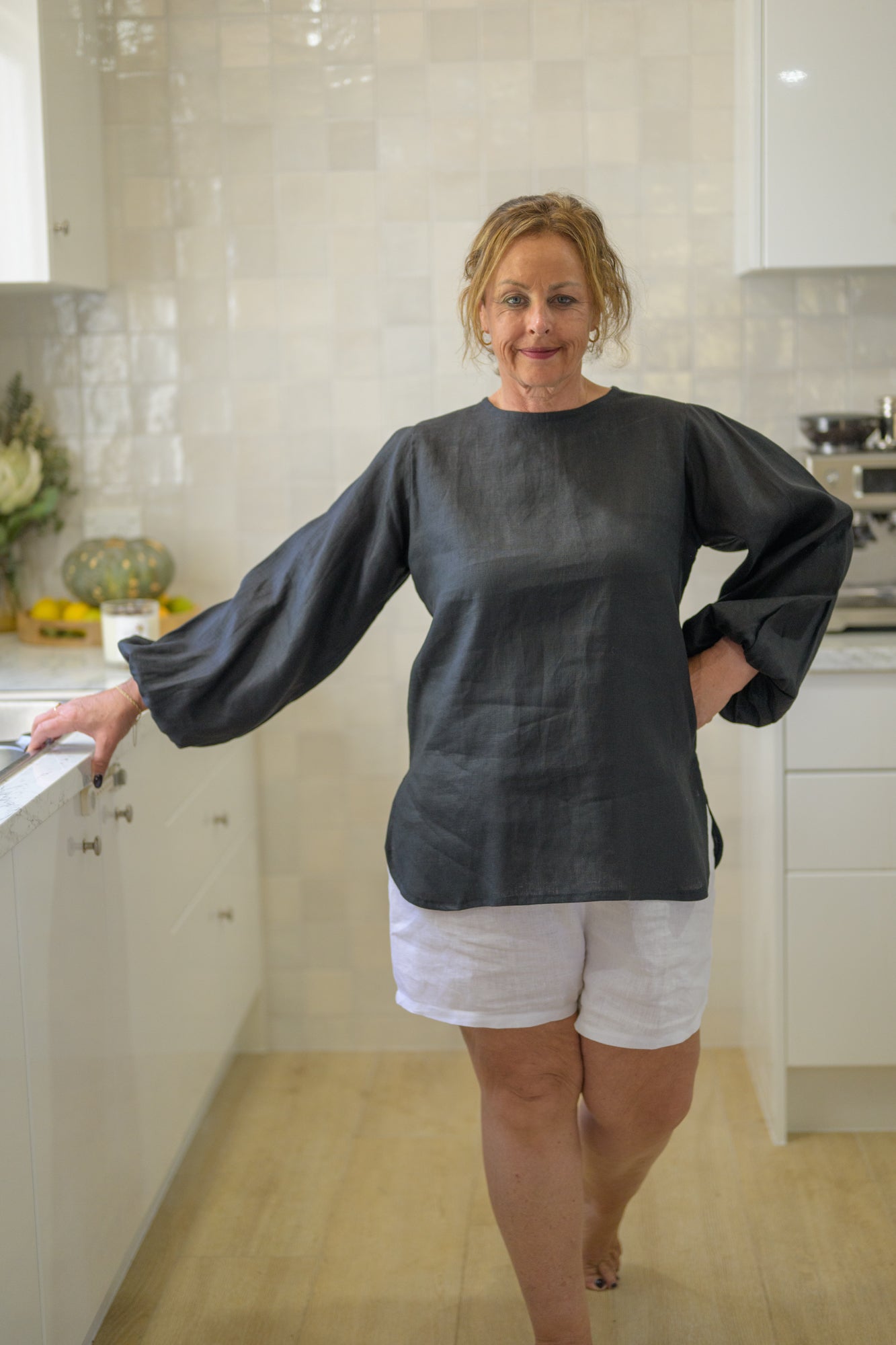 Dancing River Top Pure Linen - Black