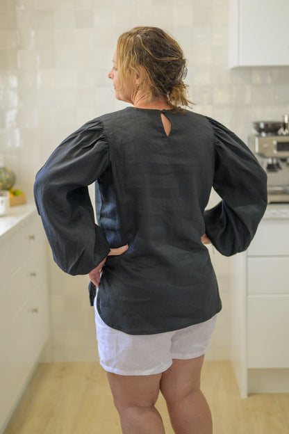 Dancing River Top Pure Linen - Black