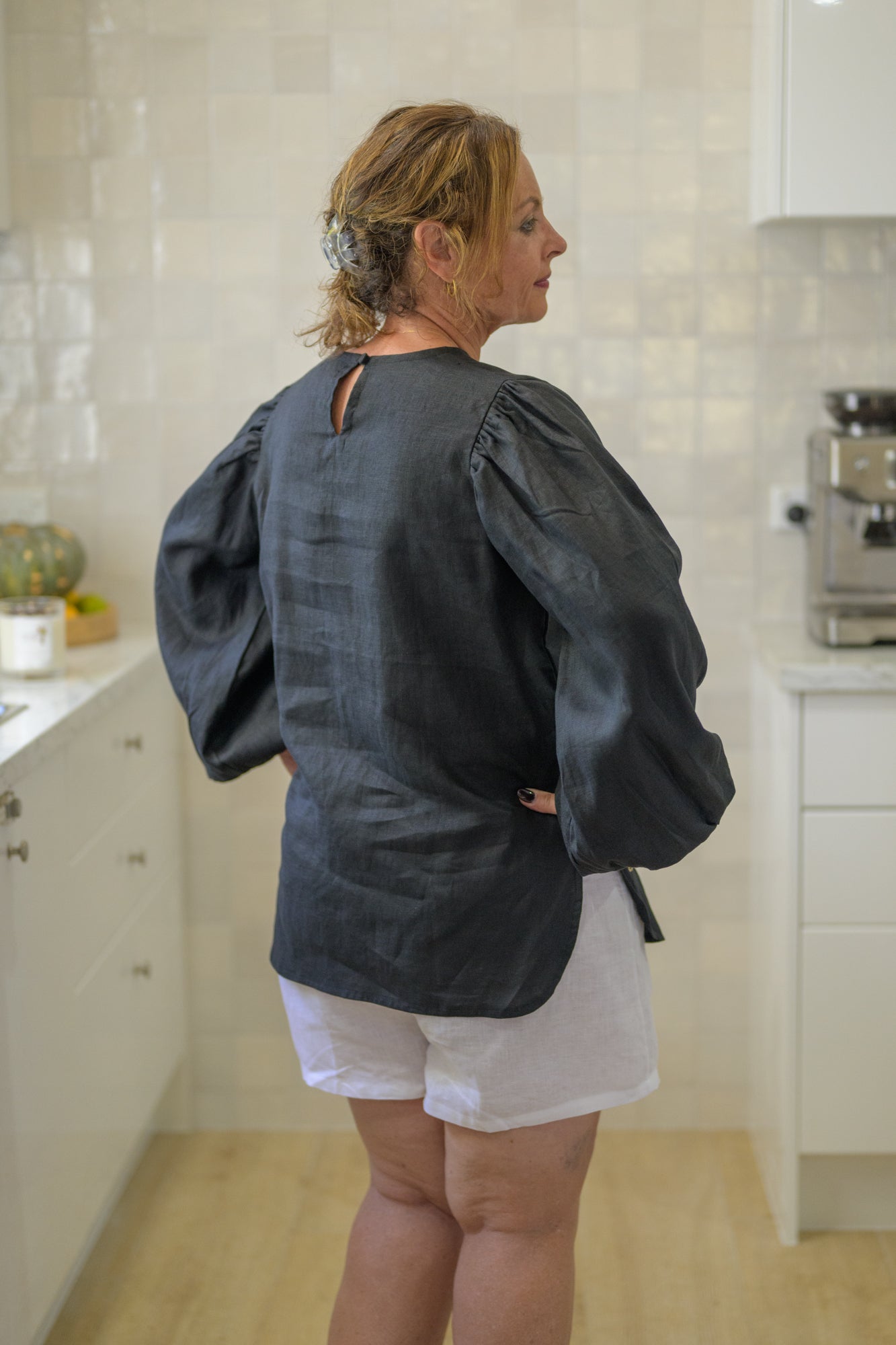 Dancing River Top Pure Linen - Black