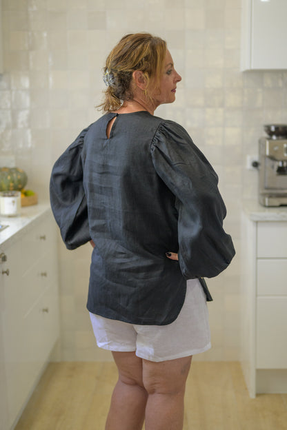 Dancing River Top Pure Linen - Black
