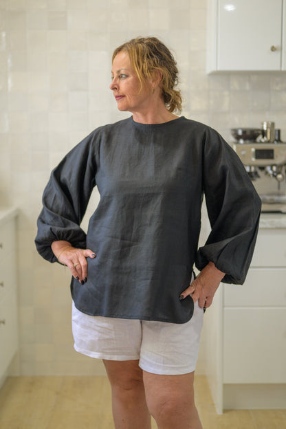 Dancing River Top Pure Linen - Black