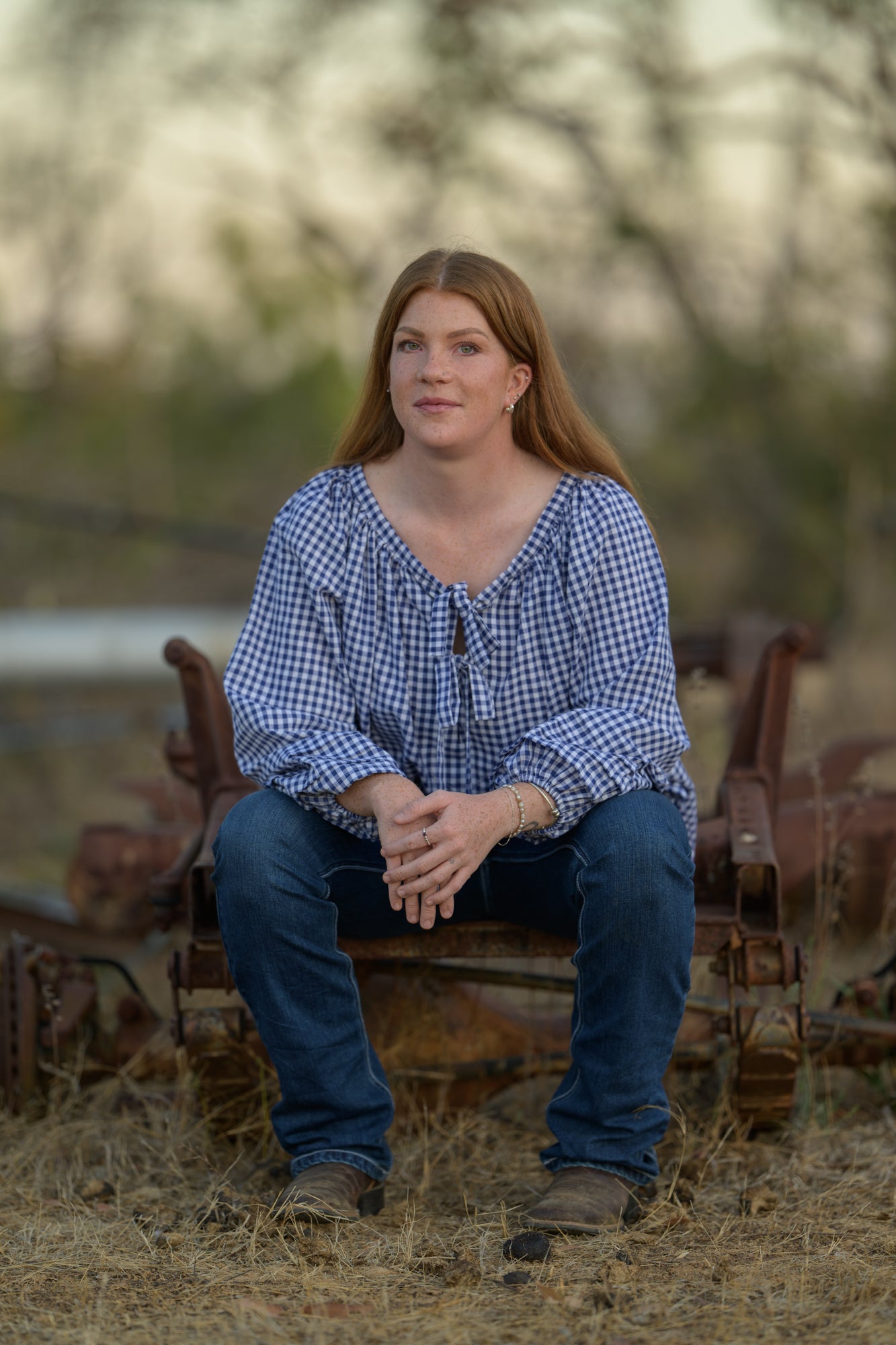 Windmill Smock Top Cotton - Navy Gingham