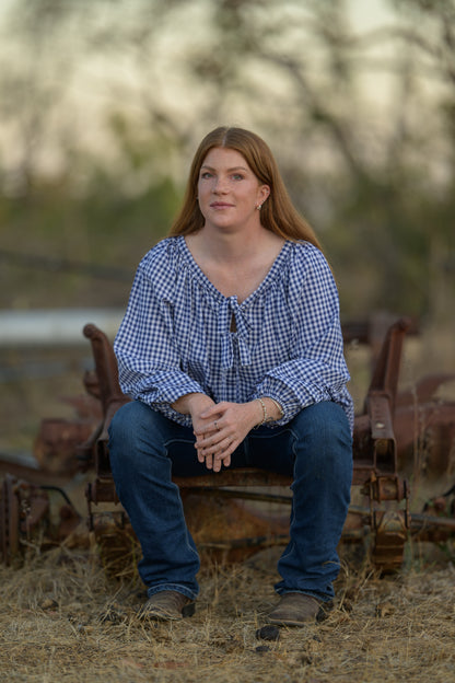 Windmill Smock Top Cotton - Navy Gingham