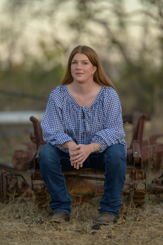 Windmill Smock Top Cotton - Navy Gingham